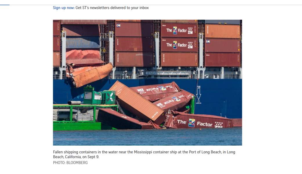 Vận chuyển container rơi xuống tàu ngoài tàu Mississippi ở cảng Long Beach, một trong những cảng bận rộn nhất ở Mỹ