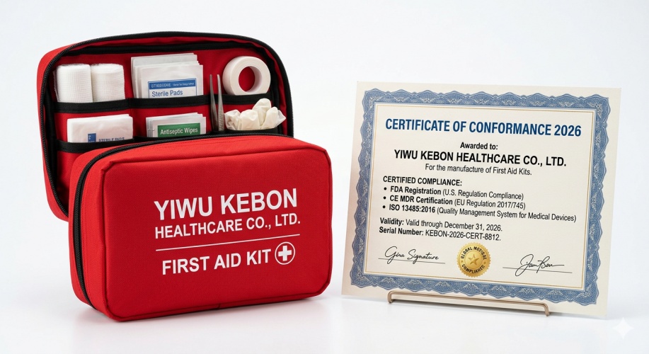 Yiwu Kebon Healthcare: Các chứng nhận FDA, CE và ISO 13485 năm 2026 được gia hạn cho Bộ dụng cụ sơ cứu